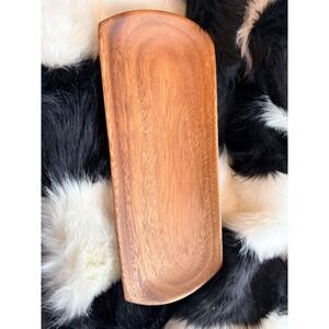 Hand‎ Carved Wooden Serving Tray Dish Rustic vintage signed possibly monkey pod